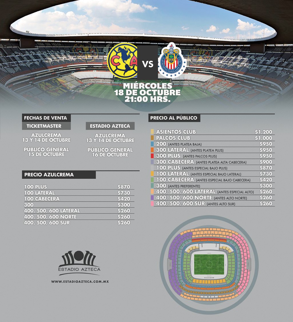 Venta de boletos America vs Chivas clasico nacional jornada 10 apertura 2017